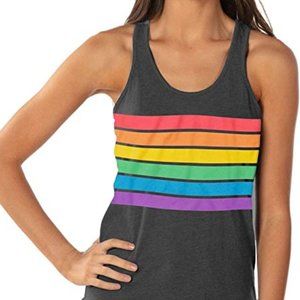 Tipsy Elves Heather Gray Rainbow Stripe Pride Racerback Tank - Sz XS